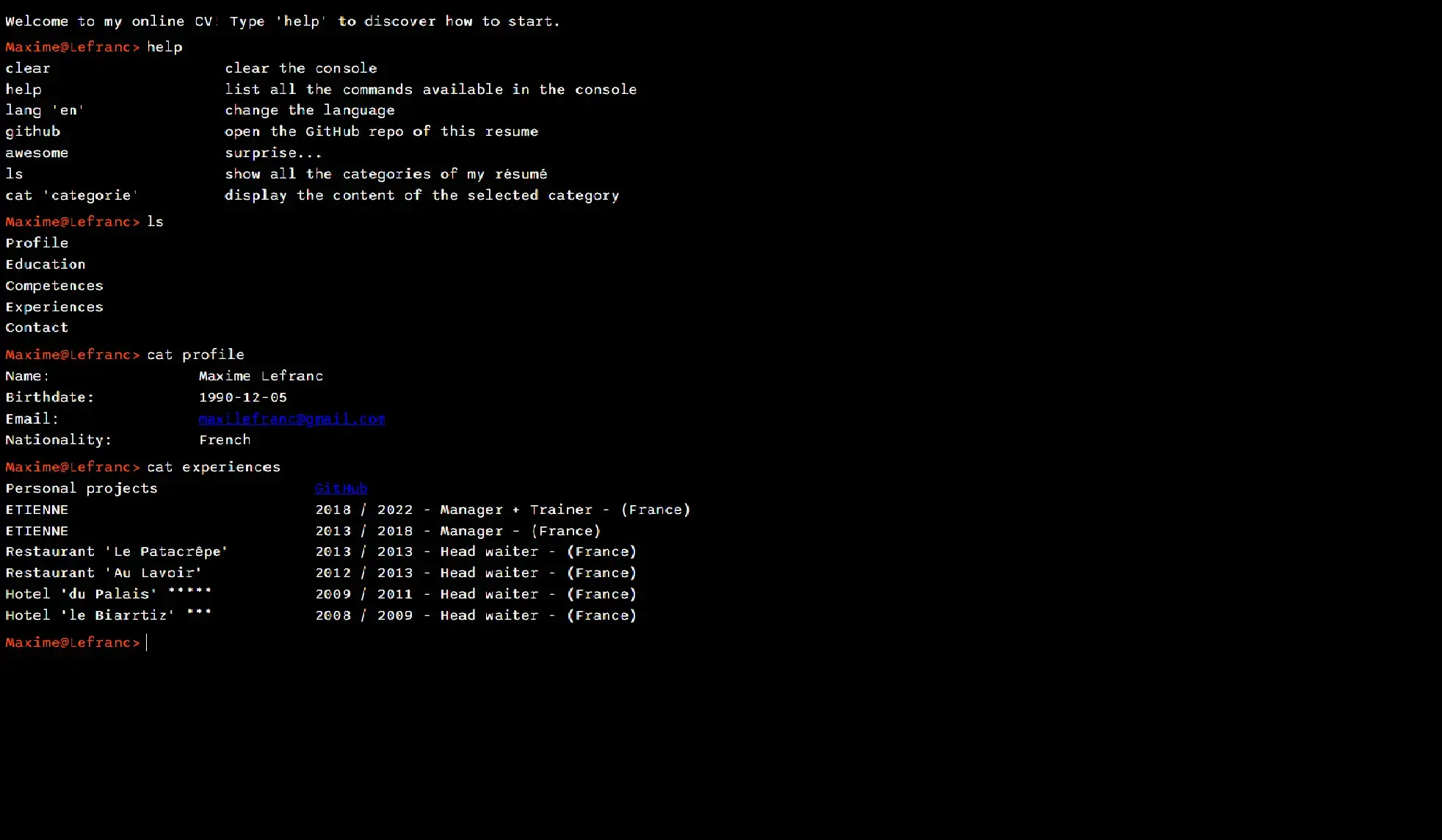 Picture of DevBack CV website home page