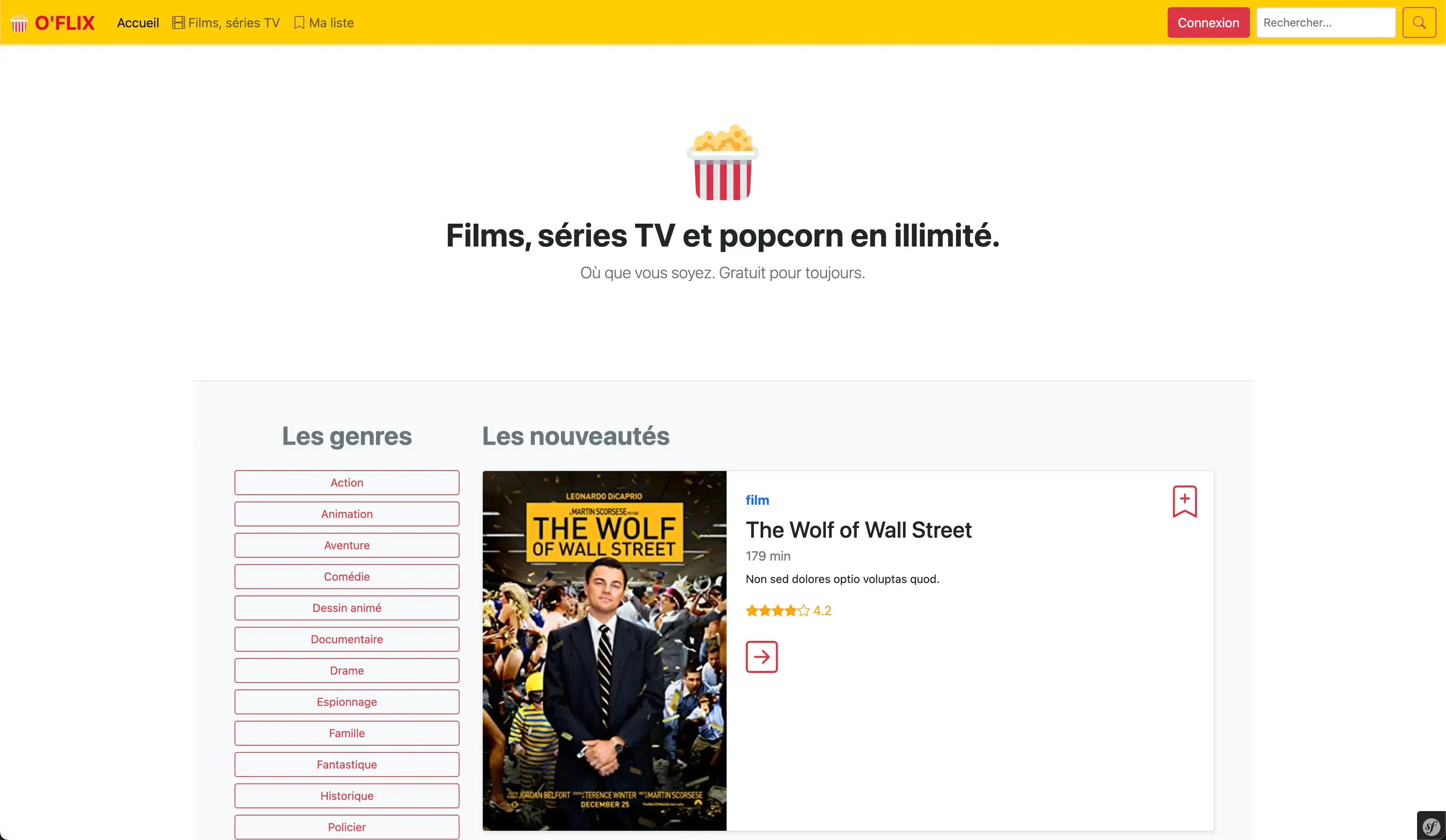 Picture of Oflix website home page